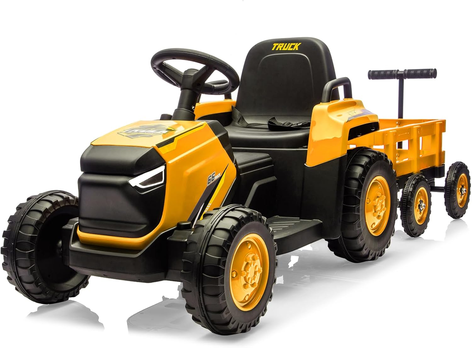 12v Elektrischer Traktor Für Kinder Mit Abnehmbarem Anhänger, 2,4g Fernsteuerung, Zwei Motoren, Lautsprechern, Musik, Led, 3 Geschwindigkeiten, 3+ Jahren(gelb)