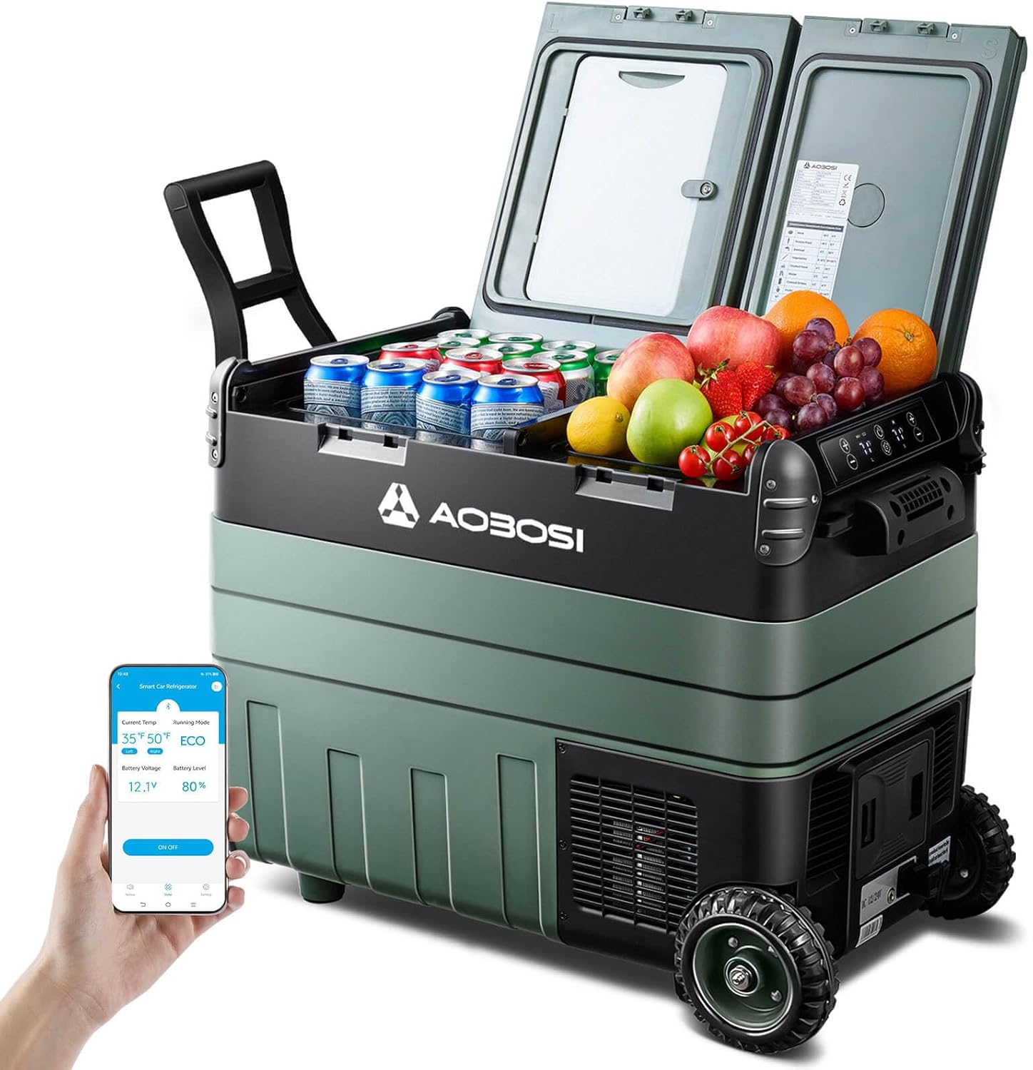 50l Kompressor Kühlbox, Dual Zone, Camping Kühlschrank Mit App, Led-beleuchtung, 12/24v Und 100-240v, Usb-anschluss, -20°c Bis 20°c, Kühlbox Kompressor Für Auto, Lkw, Boot, Camping Und Reisen [energie