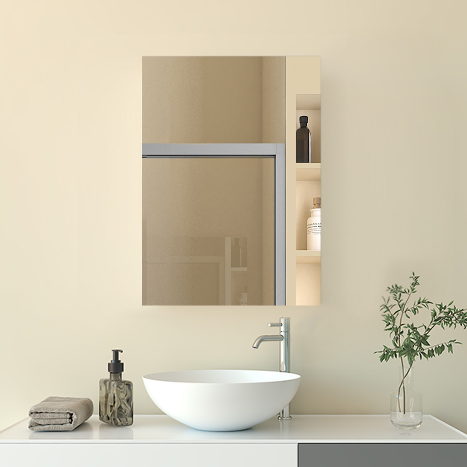 Spiegelschrank Badschrank Hängeschrank Badezimmerschrank Bad Schwarz Wandschrank, Verstellbare Einlegeböden, 60x70cm