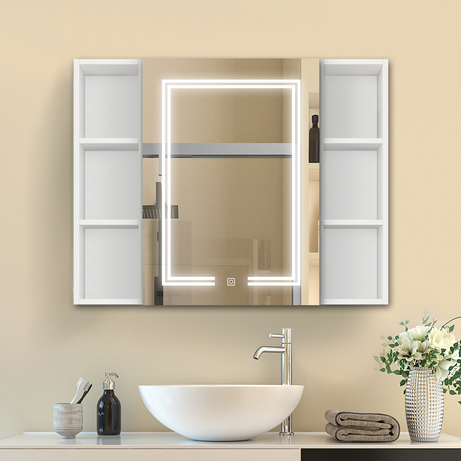 Spiegelschrank Badschrank Hängeschrank Badezimmerschrank Bad Wandschrank Mit Led 100x70cm