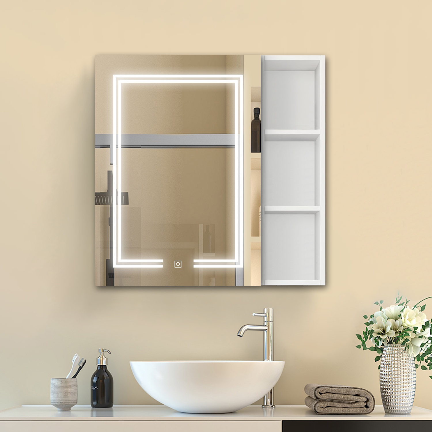 Spiegelschrank Badschrank Hängeschrank Badezimmerschrank Bad Wandschrank Mit Led 80x70cm