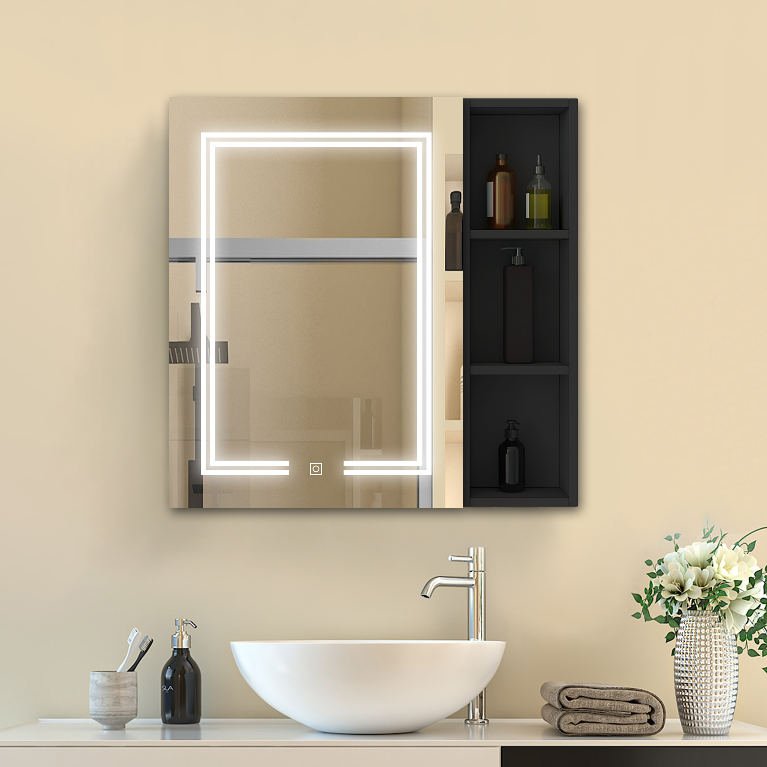 Spiegelschrank Mit Led Badezimmerschrank Badschrank Hängeschrank Bad Wandschrank 80x70cm