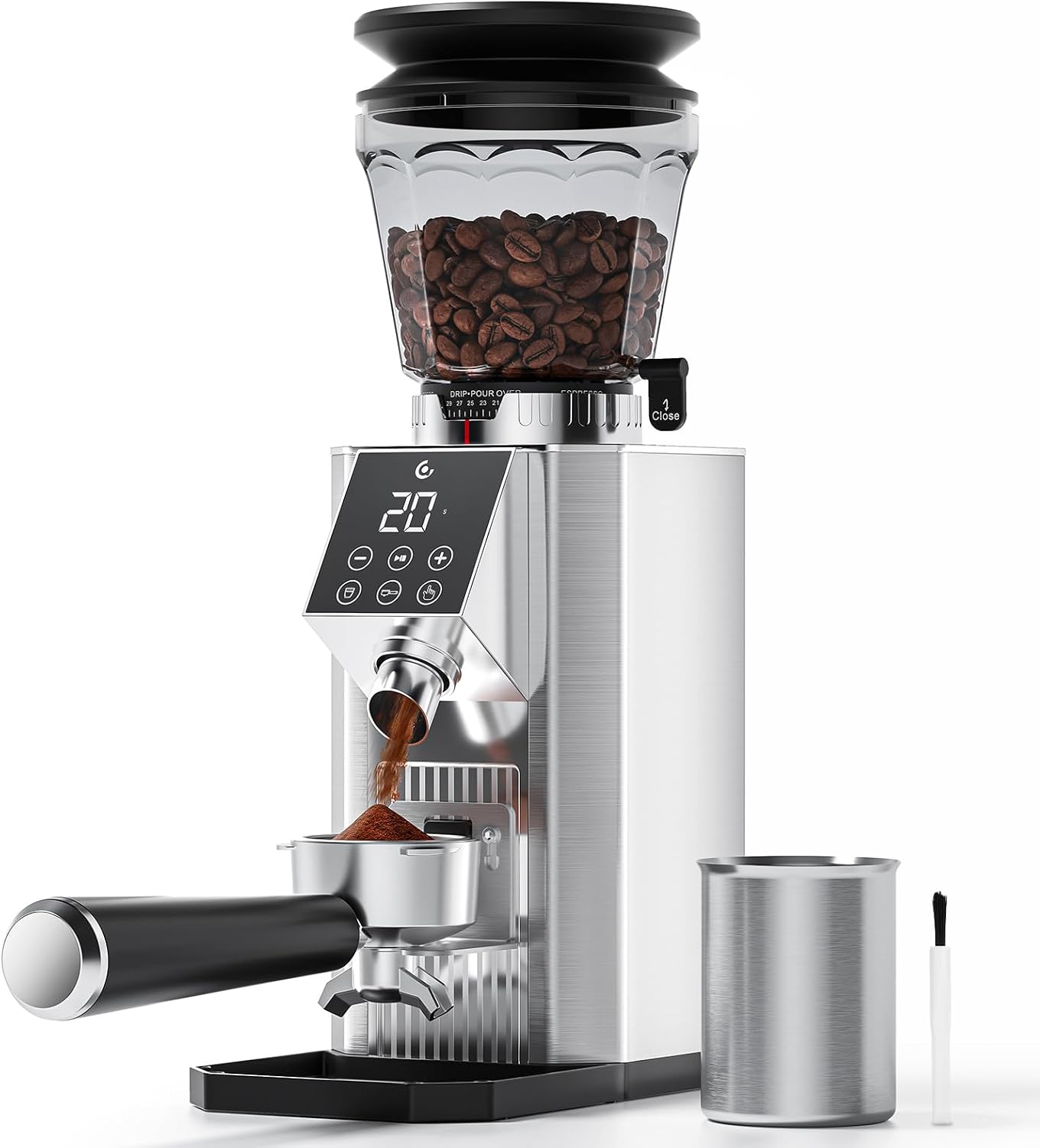 Kaffeemühle Mit 45 Mahlgraden, Edelstahl, Plasma Anti-statik System, Speicherfunktion, Led-touchdisplay, 300g Bohnenbehälter, Kaffeemühle Für Siebträger, Espresso, Filterkaffee & French Press