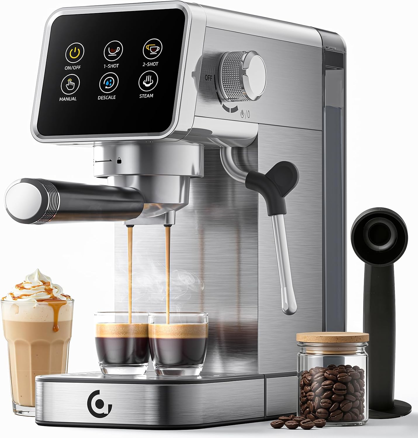 Siebträgermaschine 20 Bar Mit Led-touchscreen, Kompakte Espressomaschine Aus Edelstahl Mit Milchaufschäumer,selbstreinigung, 1,2l Wassertank, Für Espresso, Cappuccino & Latte Macchiato