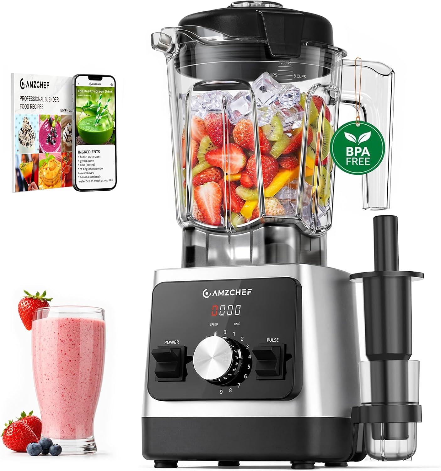 Hochleistungsmixer 1800w Mit 2l Tritan Behälter Für Smoothies Eis Und Saucen, 6 Titanbeschichtete Edelstahlklingen, 9 Geschwindigkeiten, 5 Automatikprogramme, Spülmaschinengeeignete Teile