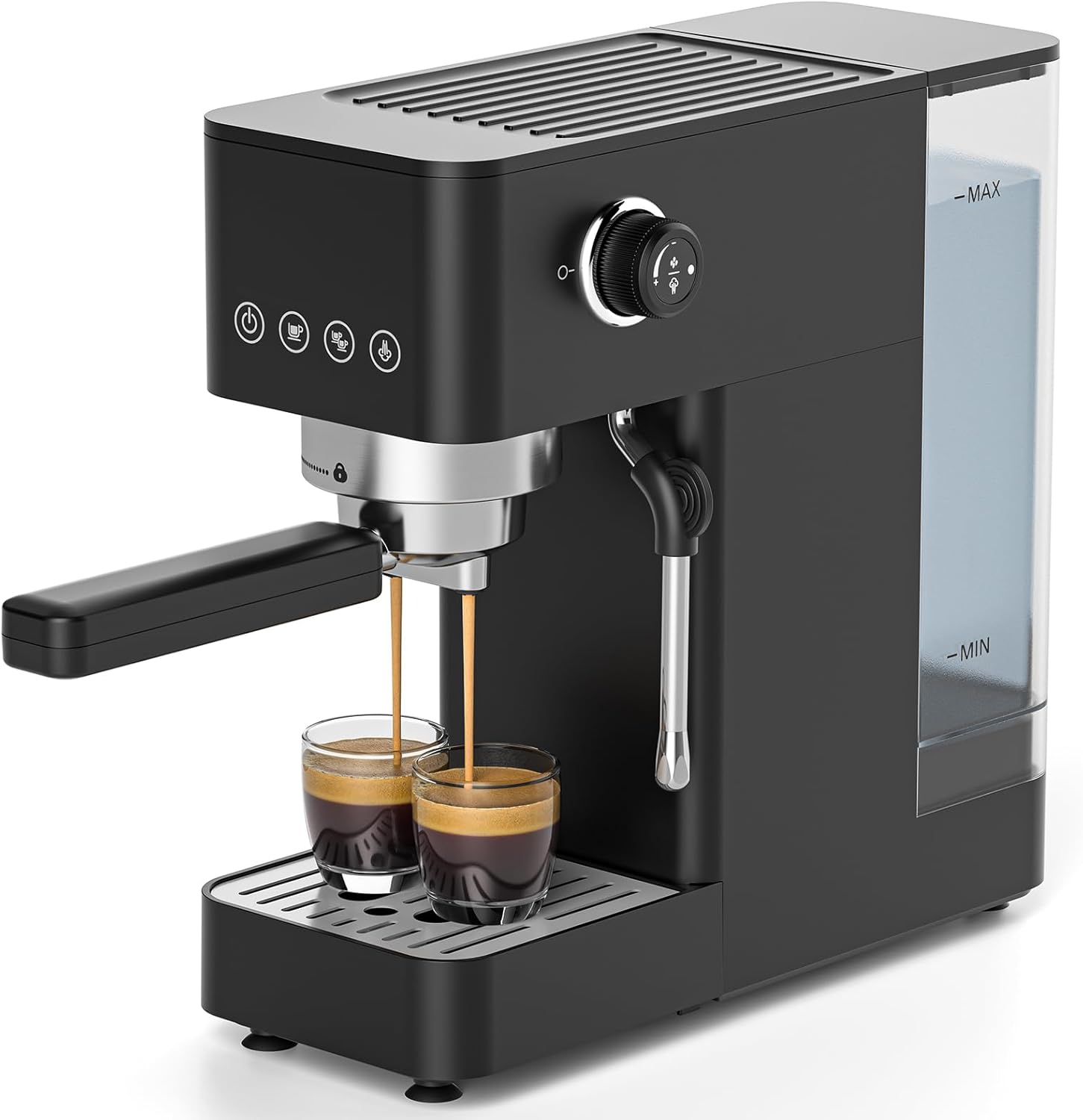 Siebträgermaschine, 20 Bar Kompakte Espressomaschine,1350w, Led-touchdisplay, 1,5l Wassertank, Edelstahl-dampfstab, Manuellem Milchaufschäumer Für Espresso, Cappuccino & Latte,schwarz