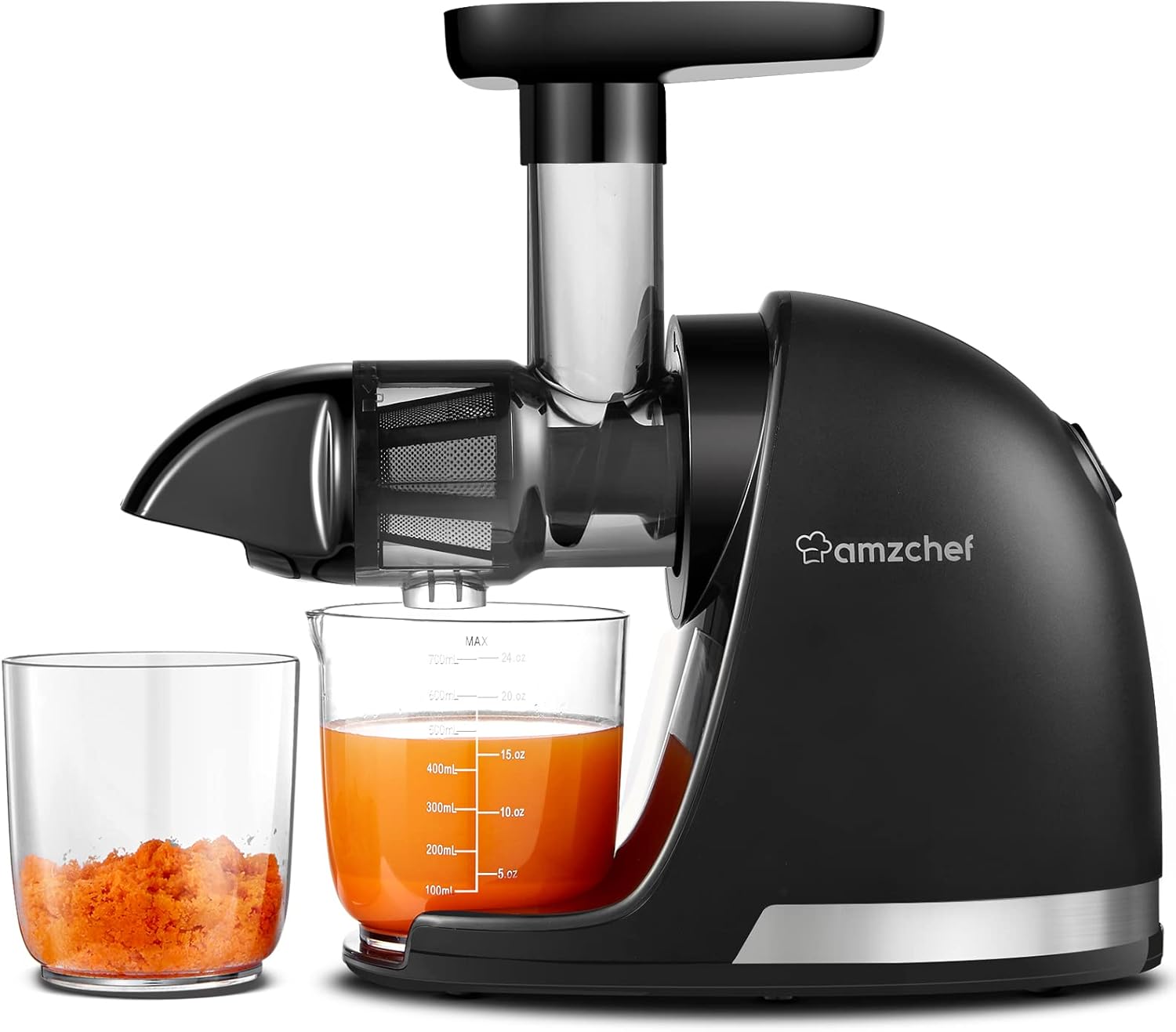Entsafter Gemüse Und Obst Testsieger - Entsafter Slow Juicer Mit Rückwärts-kau-funktion - Zartes Zerkleinern Ohne Filtern - Saftpresse Elektrisch Mit Bürste Und 2 Tassen - Mattschwarz [energieklasse A