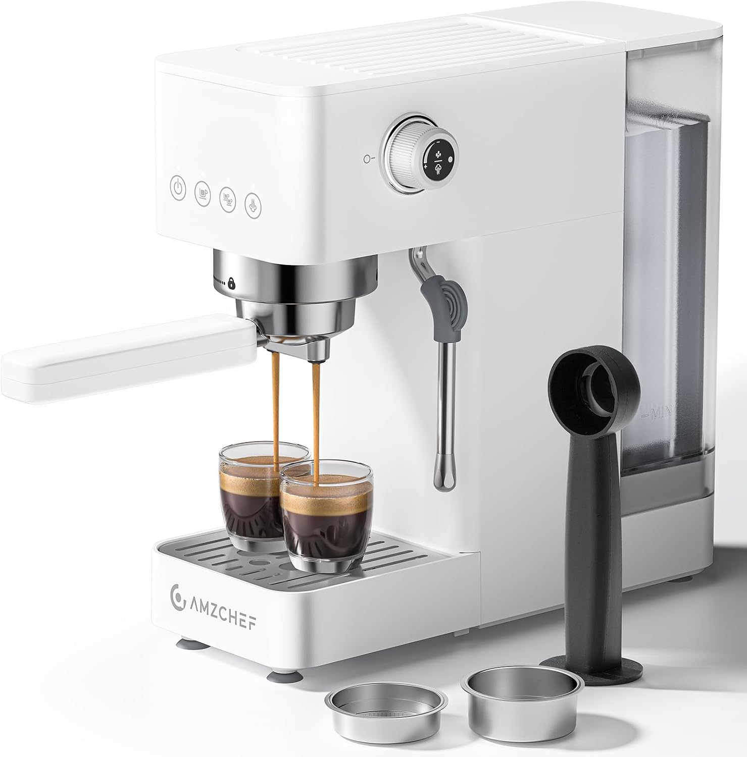 Siebträgermaschine 20 Bar Espressomaschine Klein Mit Led-display, Milchaufschäumer & Edelstahl-dampfstab, 1350w Schnellaufheizung, 1,5l Wassertank, Für Espresso Cappuccino Latte,weiß