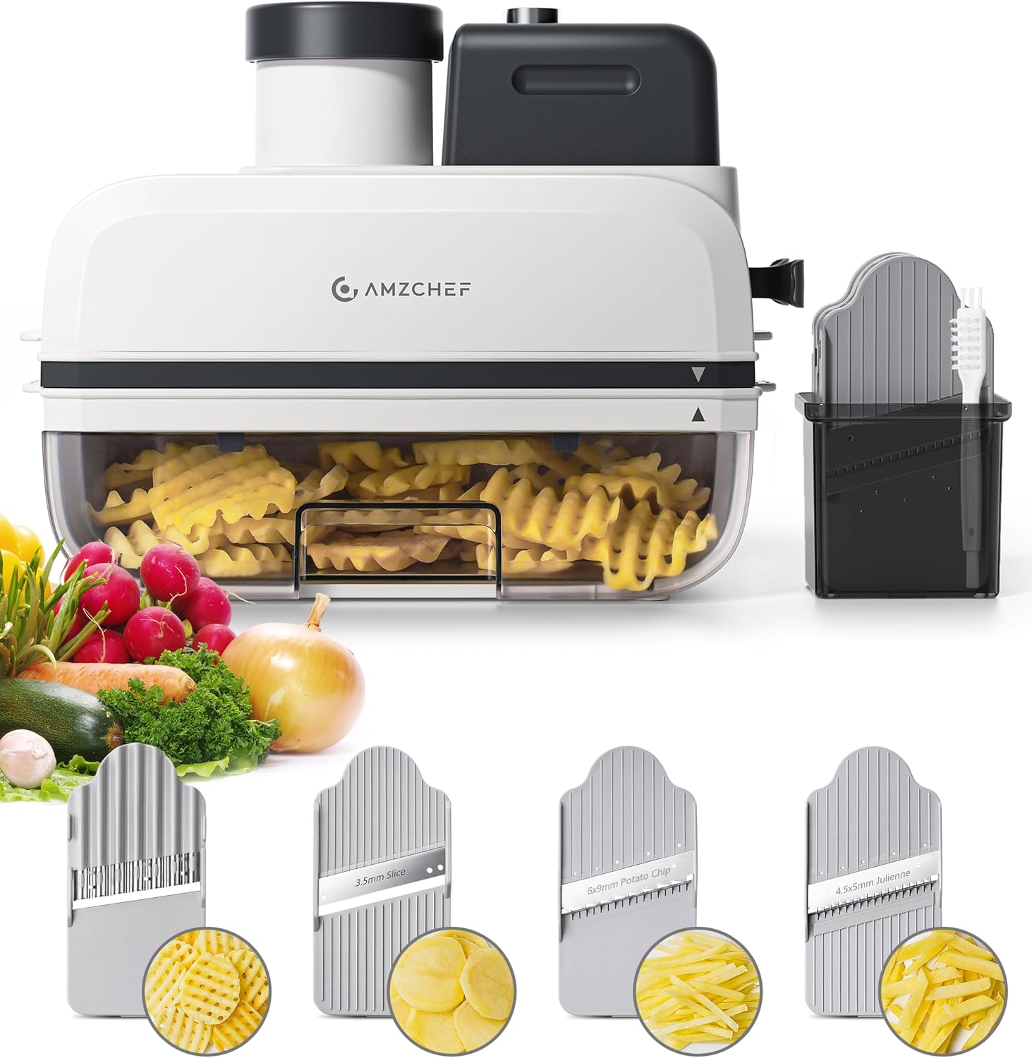 Automatischer Gemüseschneider & Küchenmaschine – 5-in-1 Waffelpommes Schneider, Spülmaschinenfest, Großes Einfüllrohr – Ein Kreatives Geschenk Für Frauen, Die Gerne Kochen
