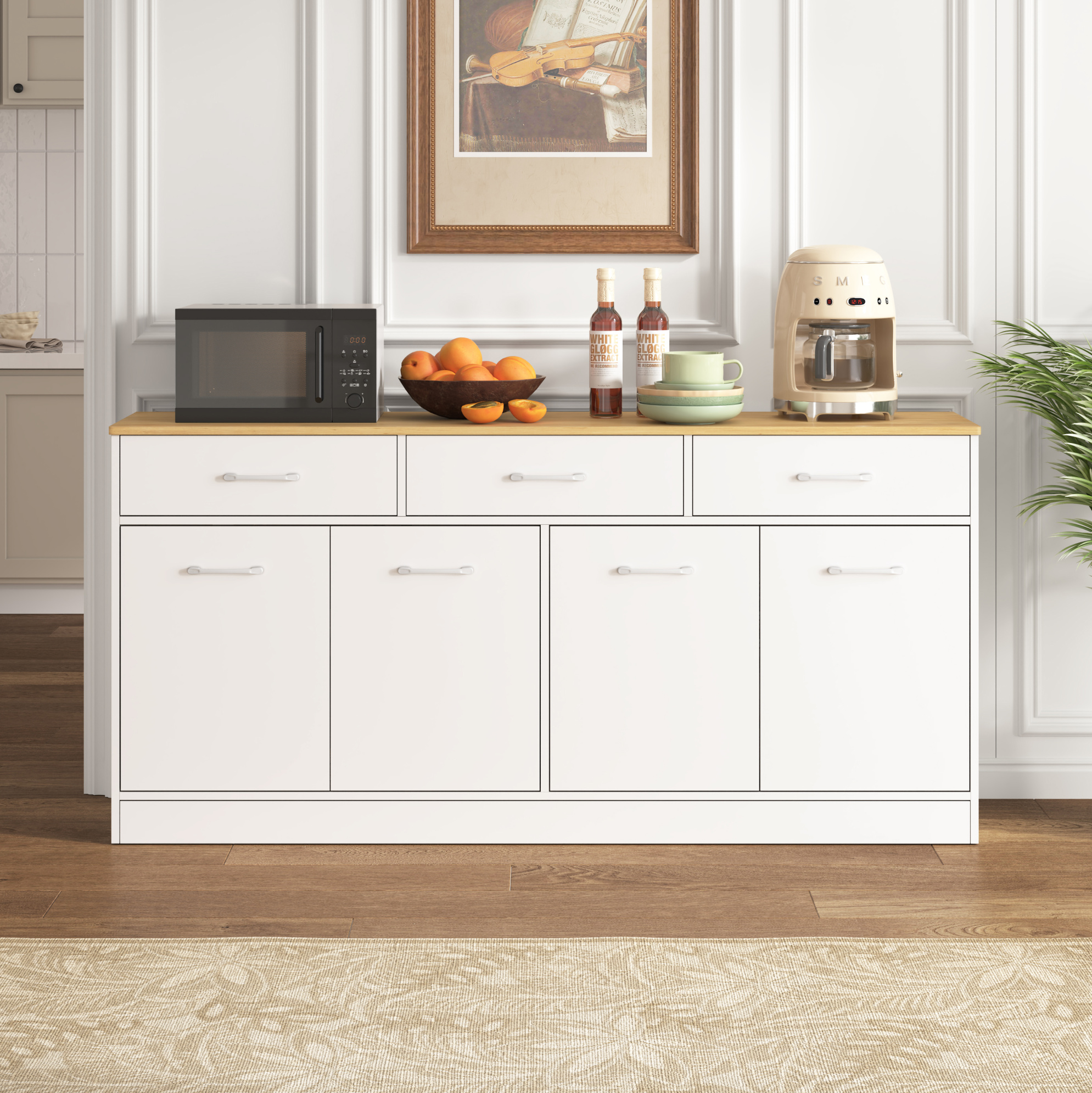Sideboard 160 X 37 X 76,5 Cm In Weiß Mit 3 Schubladen Und Verstellbaren Einlegeböden