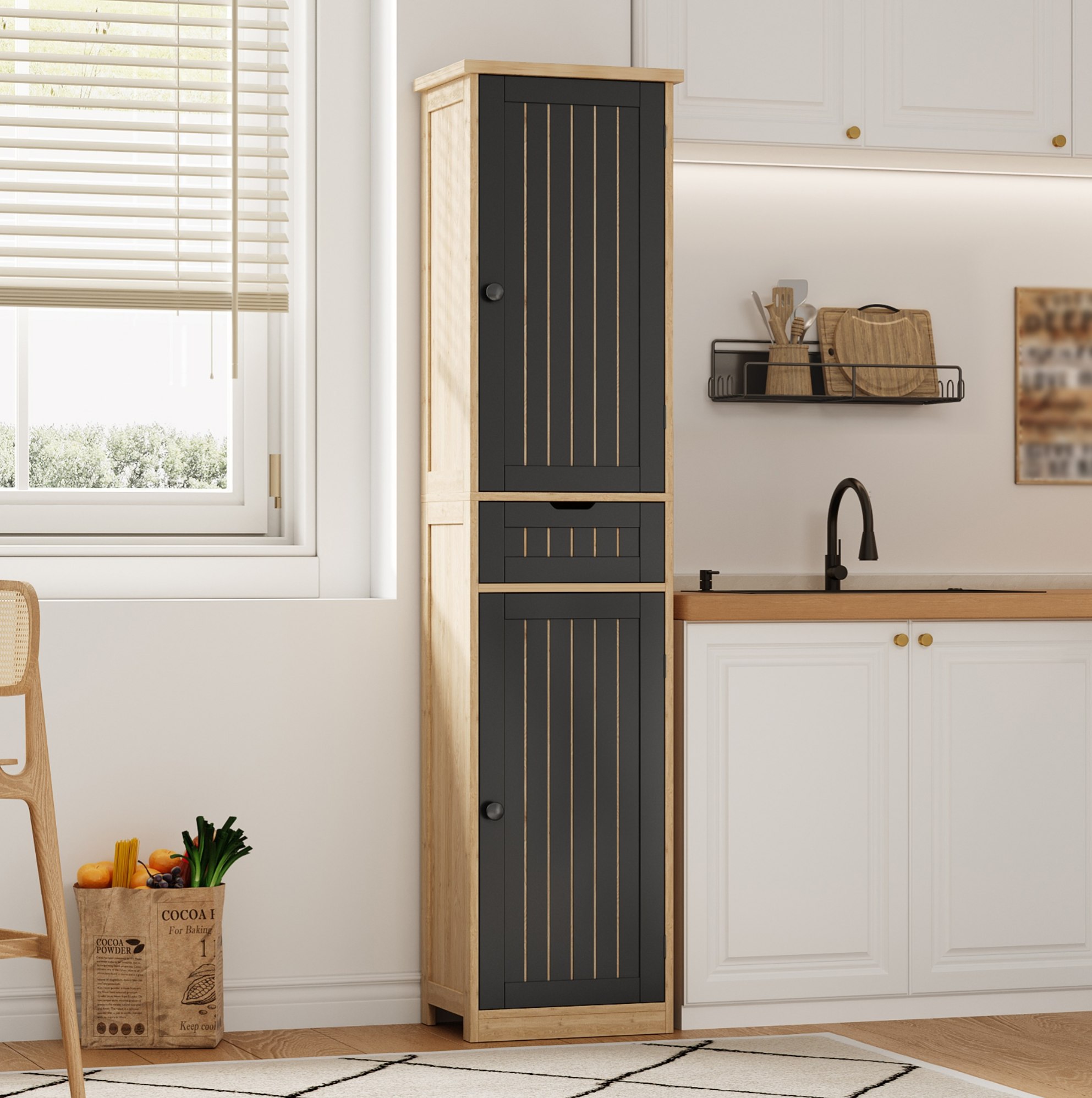 Küchenschrank 170x40x30 Cm Aus Mdf, Mit 4 Verstellbaren Einlegeböden, Retro-gitter Und Kippsicherung