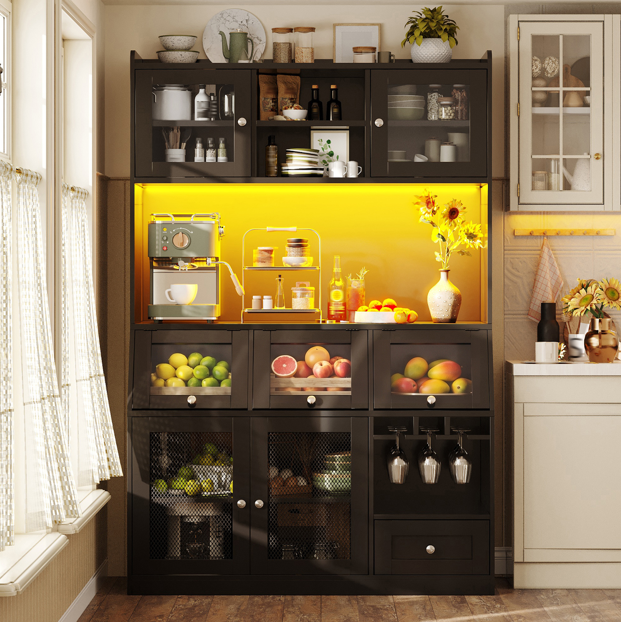 Küchenschrank 120/40/181,7 Cm Schwarz Mit Led, Usb Und Viel Stauraum