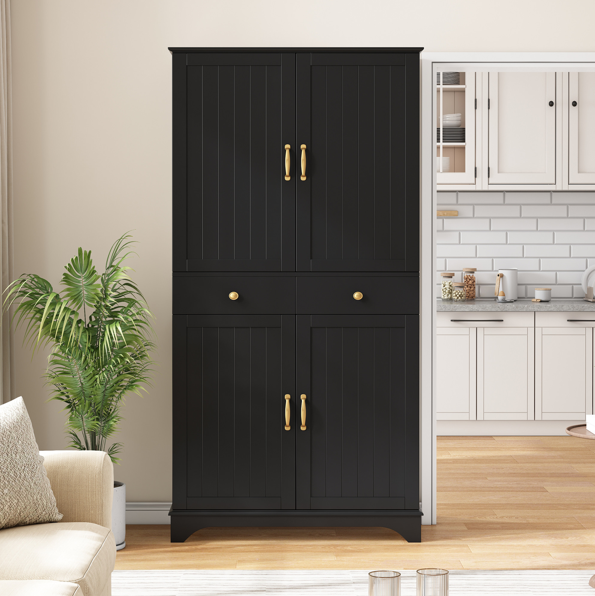 Hochschrank 77/40/181 Cm In Schwarz Mit Verstellbaren Regalböden Und Schubladen, Modern Und Vielseitig