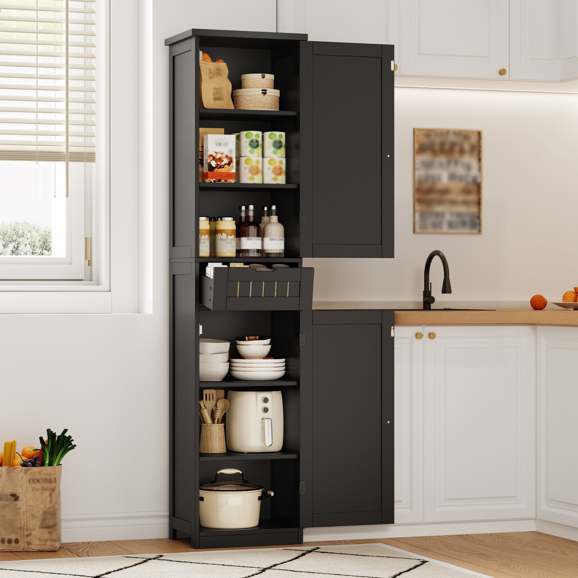 Küchenschrank 170/40/30 Cm In Schwarz Aus Mdf Mit 4 Verstellbaren Einlegeböden, Im Retro-stil