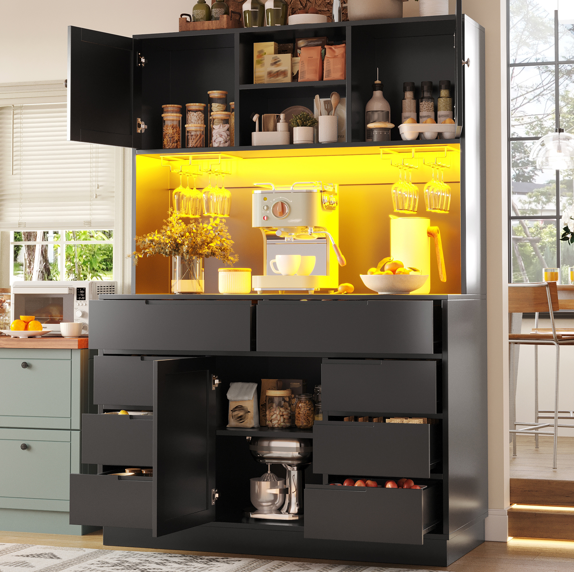 Hochschrank 120/40/183,5 Cm In Schwarz Mit Smart-led Und 8 Schubladen