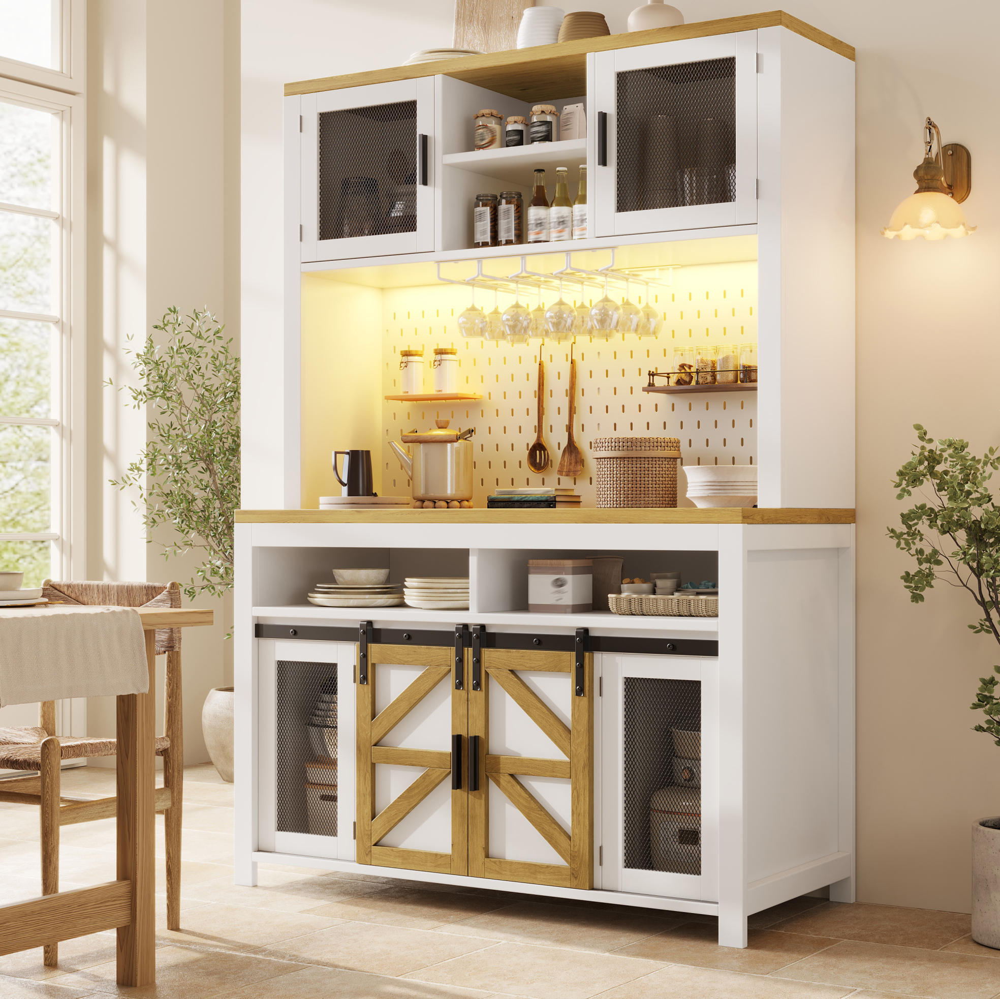 Hochschrank 120/40/174,5 Cm In Weiß Mit Led, Usb-anschluss Und Schiebe- Und Drehtüren