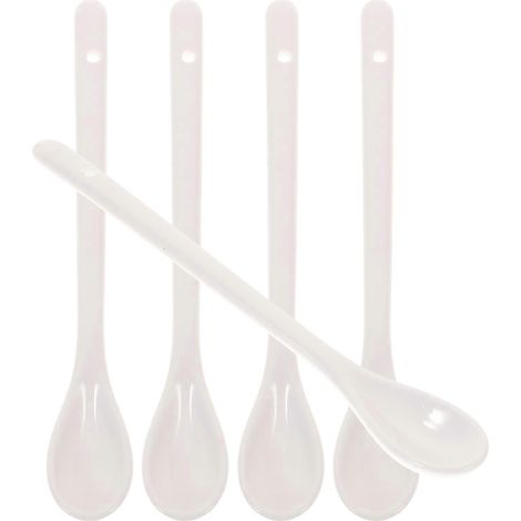 Set Mit 5 Großen Keramik-suppenlöffeln Mit Langen Griffen, Küchenlöffel Für Suppen Und Breie (weiß) – 17,00 X 2,50 X 1,00 Cm – Weiß