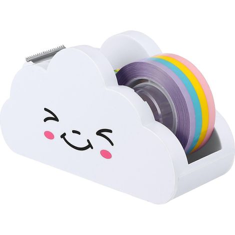 Wolkenförmiger Klebebandabroller Mit Regenbogenklebeband – Schul- Und Bürobedarf – 11,3 X 6,1 Cm – Weiß