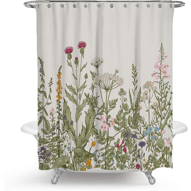 Wasserdichter Duschvorhang Mit Bunten Blumen, Separater Badvorhang 150 X 180 Cm