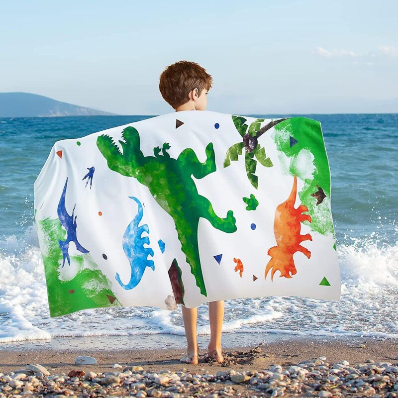 Weißes Dinosaurier-strandtuch C004 - 76 X 150 Cm