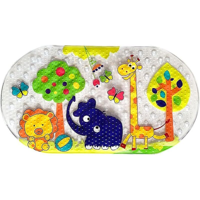 Rutschfeste Babybadematte Mit Wald- Und Zoo-motiv – 38 Cm X 70 Cm, Maschinenwaschbar, Mit Saugnäpfen Zur Befestigung An Der Badewanne