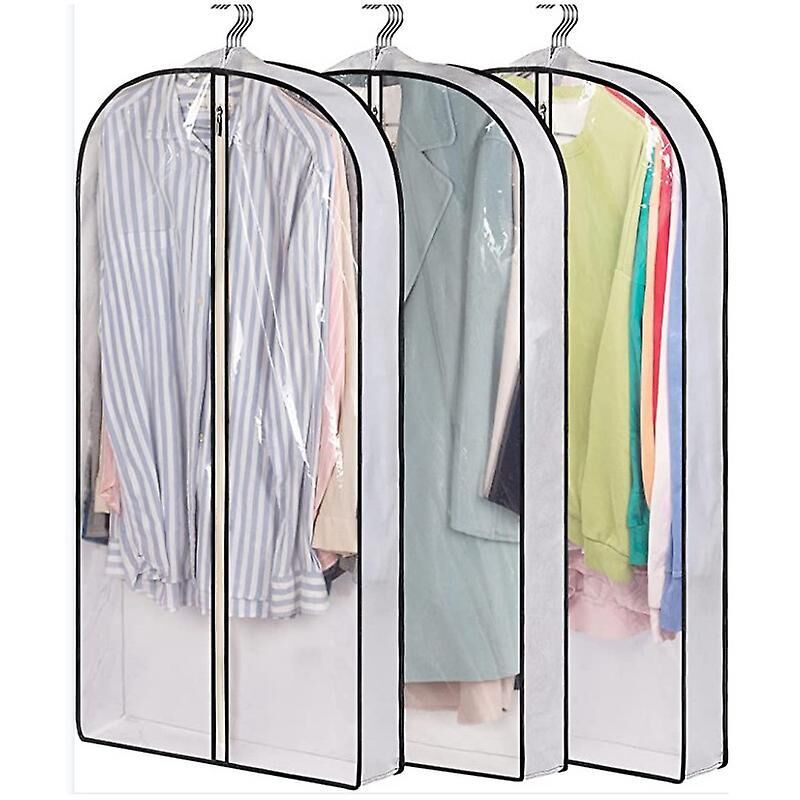 Set Mit 3 Staubdichten Kleidersäcken Mit Reißverschluss, Transparent Und Wasserdicht, 60 X 153 + 10 Cm, Weiß