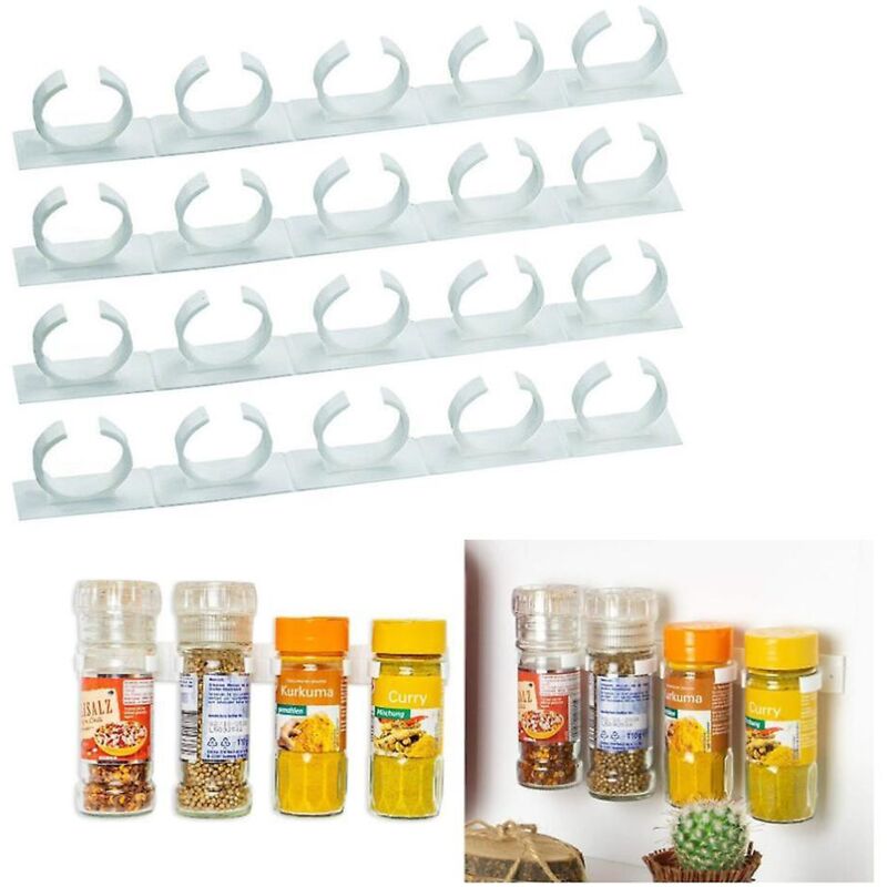 Organizer Für 20 Gewürz- Und Kräuterdosen, Gewürzregal Mit Clips, Ablage Für Gewürzdosen Von 3,3 Bis 4,5 Cm Durchmesser (25 X 2,5 X 4 Cm), Montage Mit Kleber Oder Schrauben
