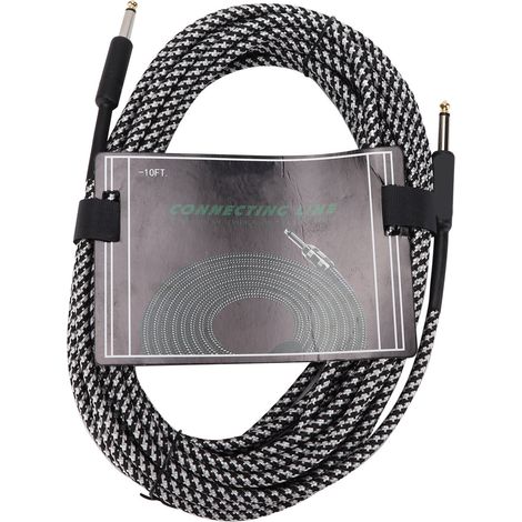 10 M Langes, Geflochtenes Und Geschirmtes Gitarrenkabel Mit Vernickeltem Stecker Für Bass Und Musikinstrumente (weiß)