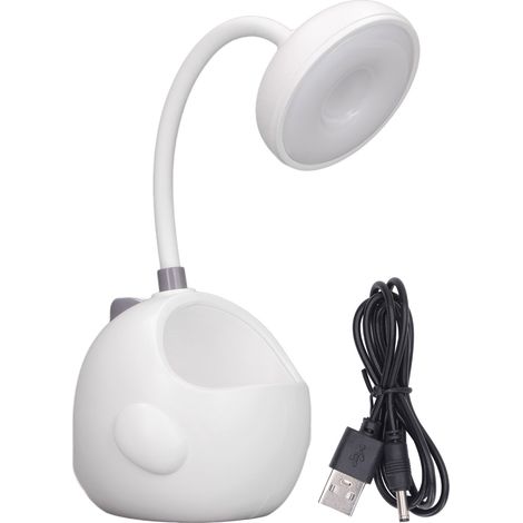 Niedliche Led-schreibtischlampe In Dinosaurierform, 360° Flexibler Hals, Usb-aufladbar, Mit Stifthalter, Weiß Für Schüler