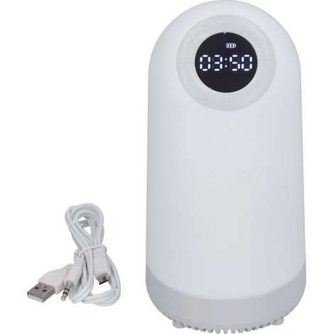 Weißer Bluetooth-wecker Mit Licht – Multifunktionaler Lautsprecher Mit Nachtlicht Für Den Nachttisch