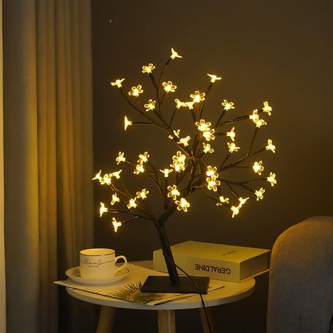 Bonsai Sakura Led-tischleuchte, Dekoratives Usb-nachtlicht Fürs Schlafzimmer, Weihnachtsdekoration Mit 48 Lichtern
