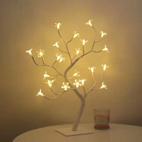 Bonsai-led-tischlampe Mit Usb-anschluss, Weihnachtsdekoration Fürs Schlafzimmer, Weißes Nachtlicht Mit 24 Sakura-lichtern