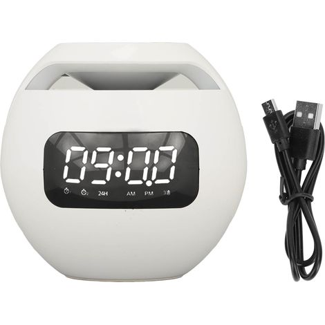 Mini-bluetooth-wecker Mit Ukw-radio, Farbigem Lautsprecher Und Sprachausgabe – Weiß