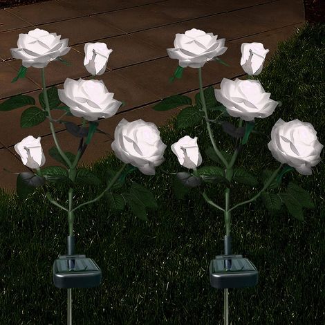 Set Mit 2 Dekorativen Solarleuchten Für Rosen, Wasserdicht, Weiß, Für Den Garten Im Freien.
