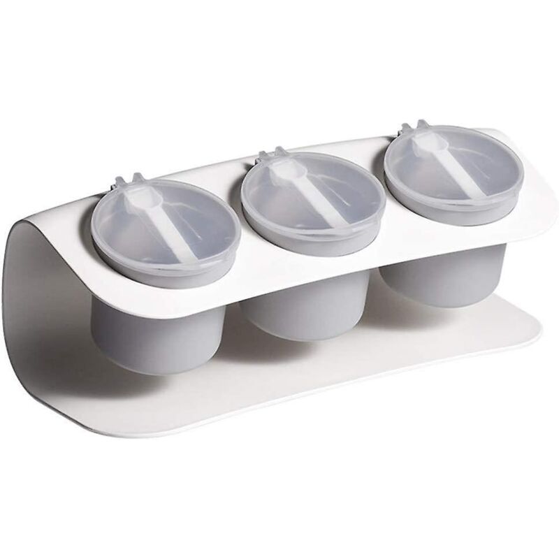 Set Mit 3 Weißen Gewürzgläsern, Löffeln Und Gewürzregal