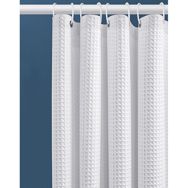 Weißer Duschvorhang Aus Waffelgewebe Mit Metallringen – 150 X 180 Cm – Strapazierfähiger Und Schimmelresistenter Badezimmervorhang Für Badewanne Oder Duschkabine