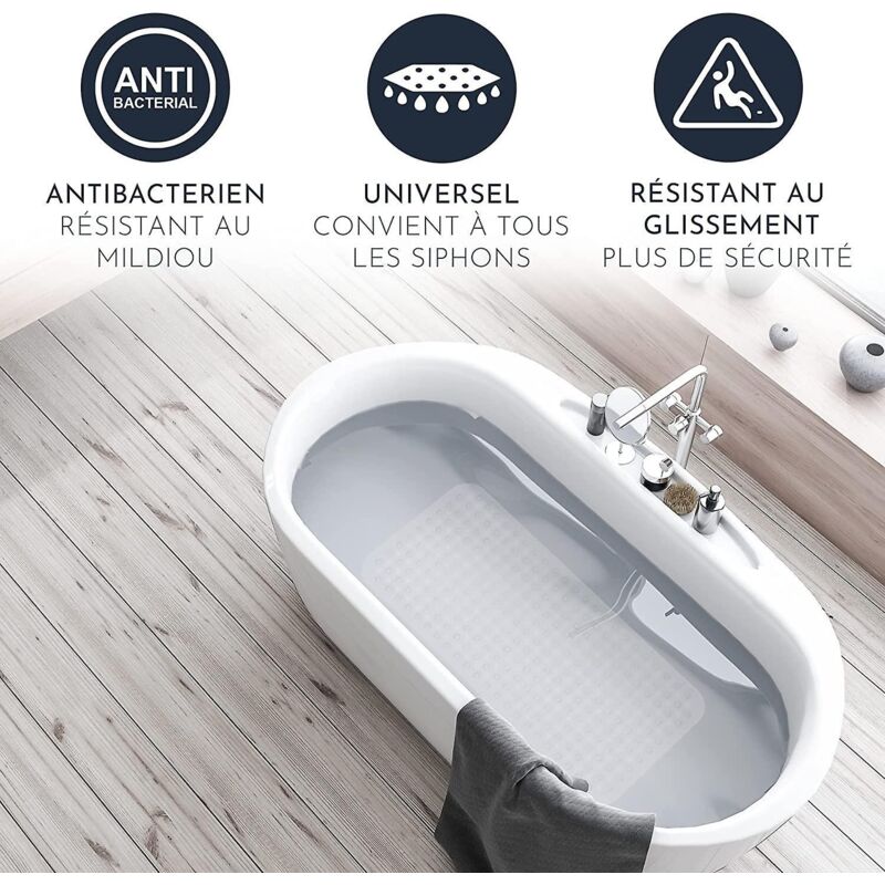 Rutschfeste Badematte Für Empfindliche Haut, Schimmelresistent Und Maschinenwaschbar, Bpa-frei, 88 X 40 Cm, Weiß