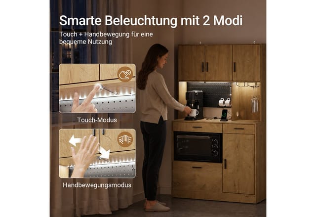 Sobuy Küchenschrank Freistehend Mit 4 Türen Und 3 Schubladen Hochschrank Mit Arbeitsplatte, Steckdosenleiste, Usb Und Led-beleuchtung Küchenbuffet In Eiche Hell 100×40×170 Cm Tragkraft 100 Kg Fs