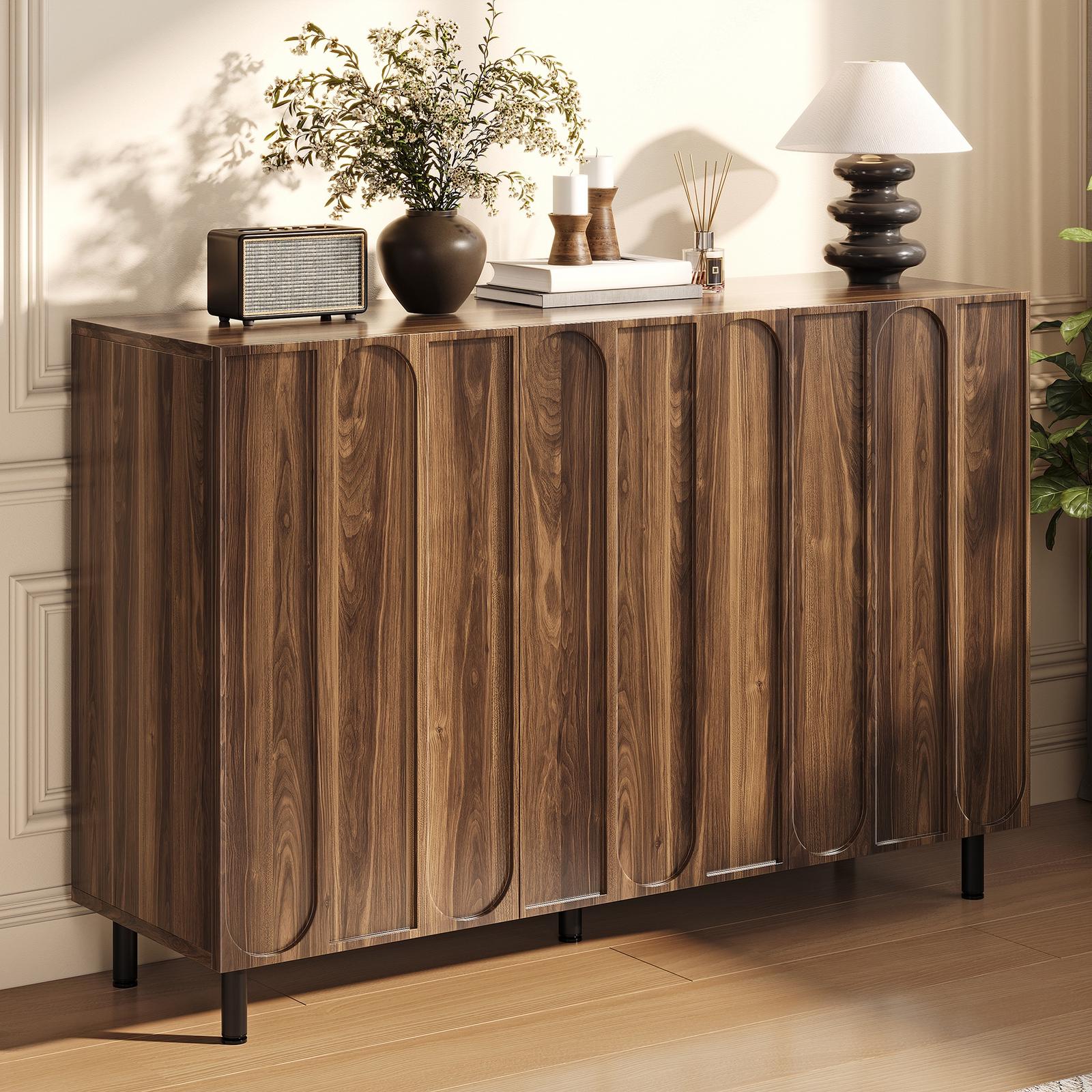 Sideboard Schuhschrank 2-in-1 - 120x37x80cm Mit 3 Türen Und Verstellbaren Einlegeböden - Mdf Und Metallbeine Moderner Stil - Nussbaum