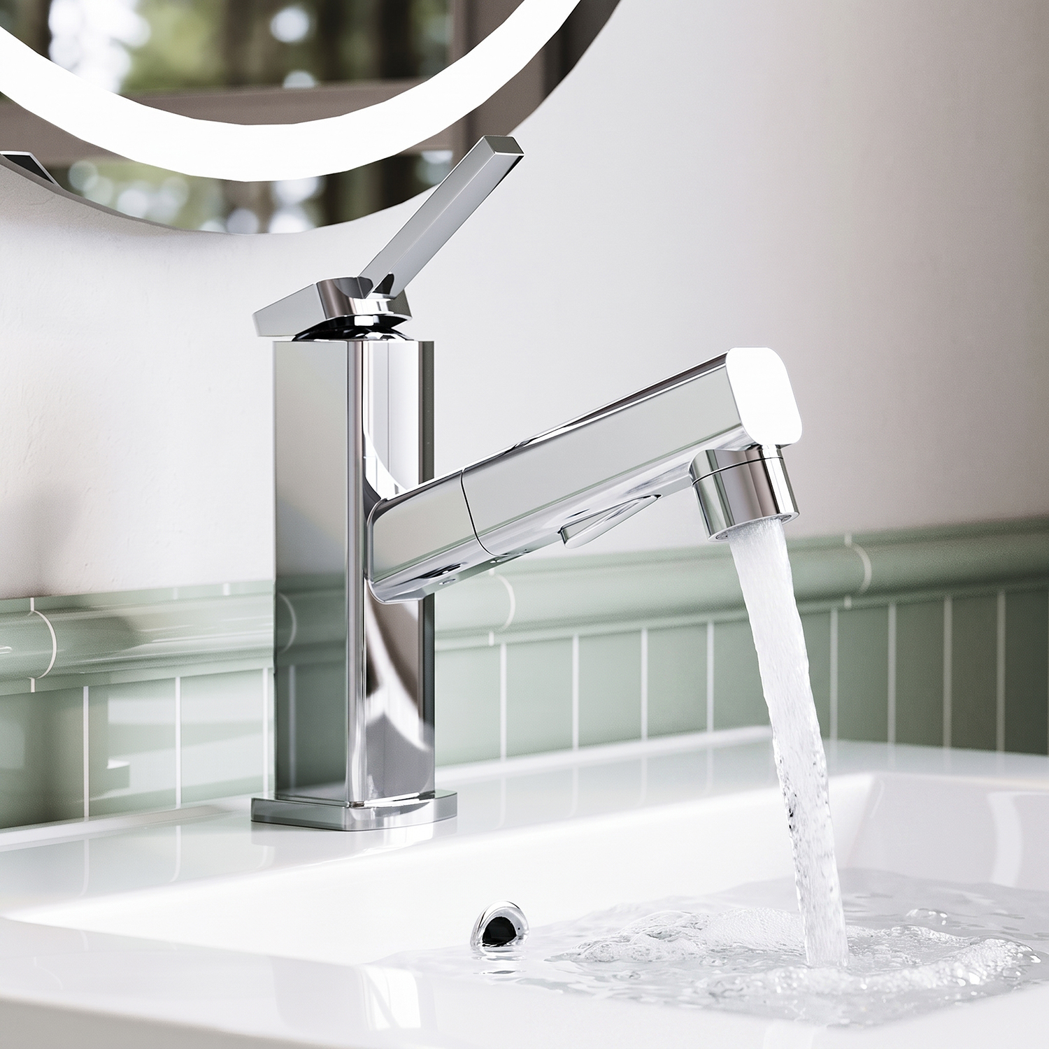 Sonni Multifunktions-waschtischarmatur Mit Ausziehbrause, Dreiwegeauslauf Für Spül- Und Oberflächenwasser, 360°-ausziehbrause, Verchromt, G3/8
