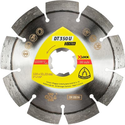 Klingspor DT 350 U Diamanttrennscheiben X-LOCK, 115 x 2,4 x 22,23 mm 8 Segmente 33 x 2,4 x 10 mm, Standardverzahnung