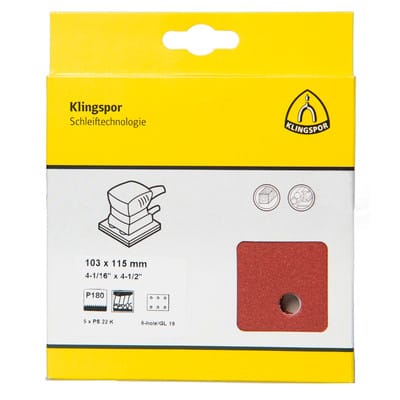 Klingspor PS 22 K Streifen kletthaftend, 103 x 115 mm Korn 40 Lochform GL19, SB-verpackt im Reiter