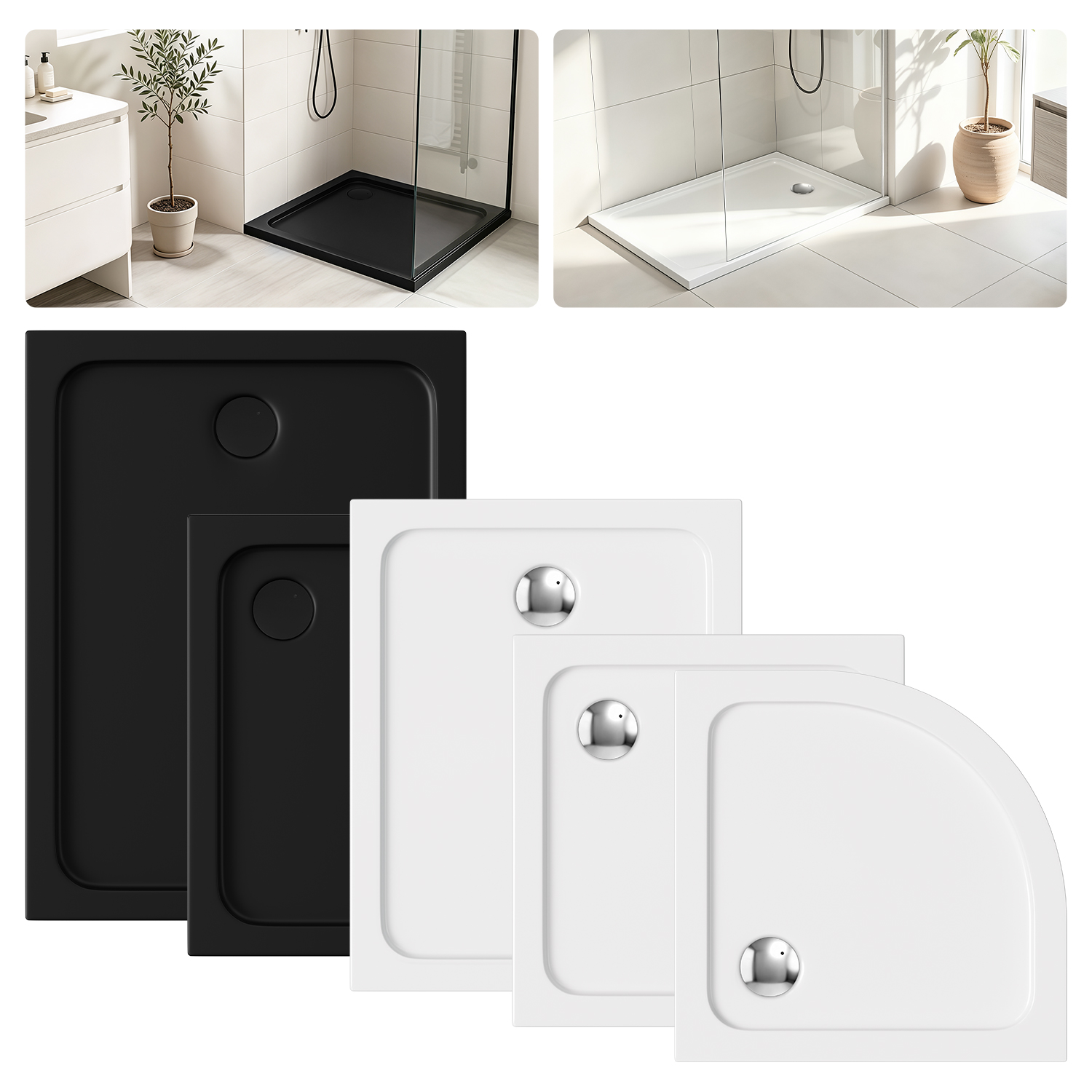 Tolletour Duschwanne Set 100x80 Cm Rechteckig Weiß Mit Ablauf Ø90 Mm Chrom