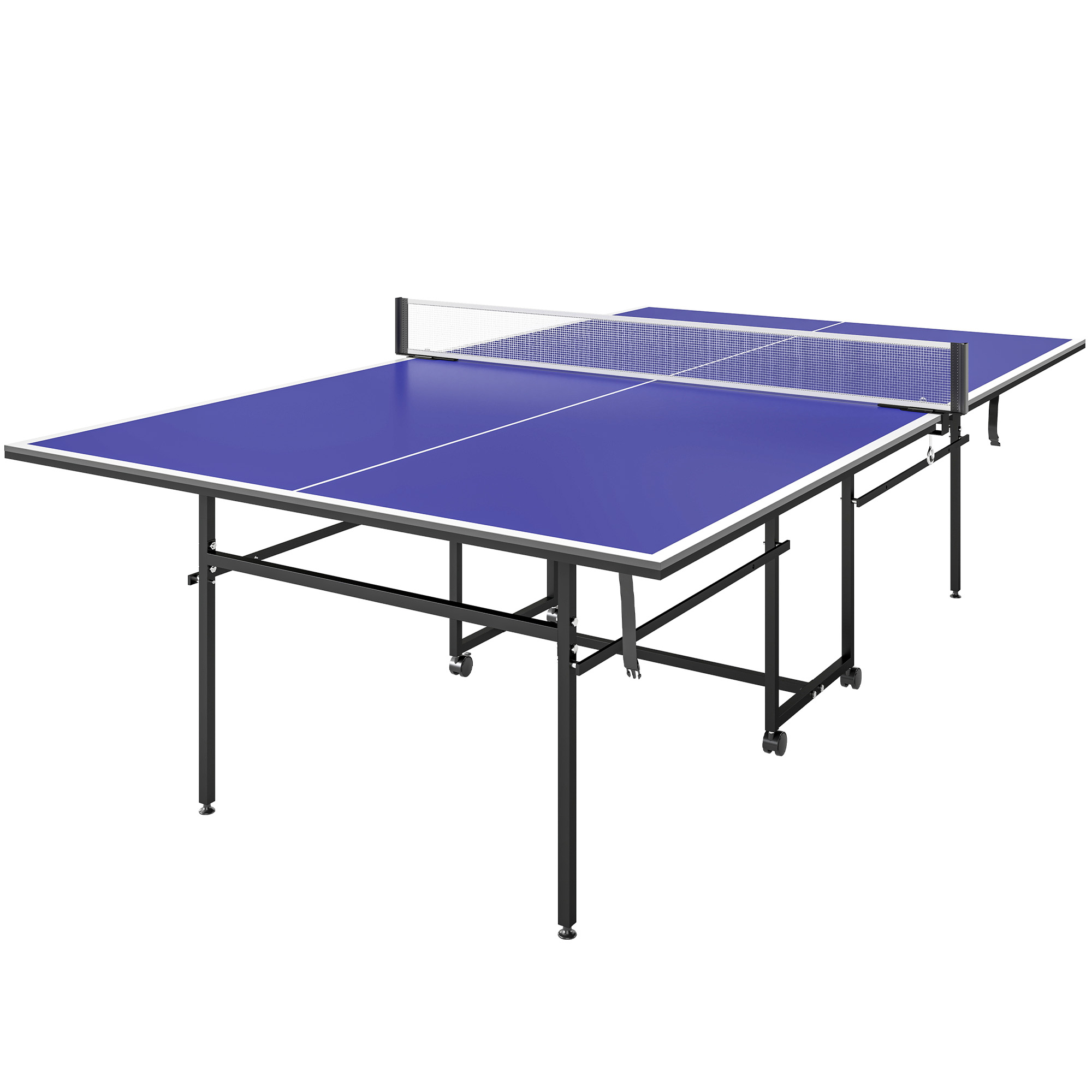 Klappbarer Indoor-tischtennistisch Mit Schwenkrollen, Netz, Schlägern Und Bällen, Blau