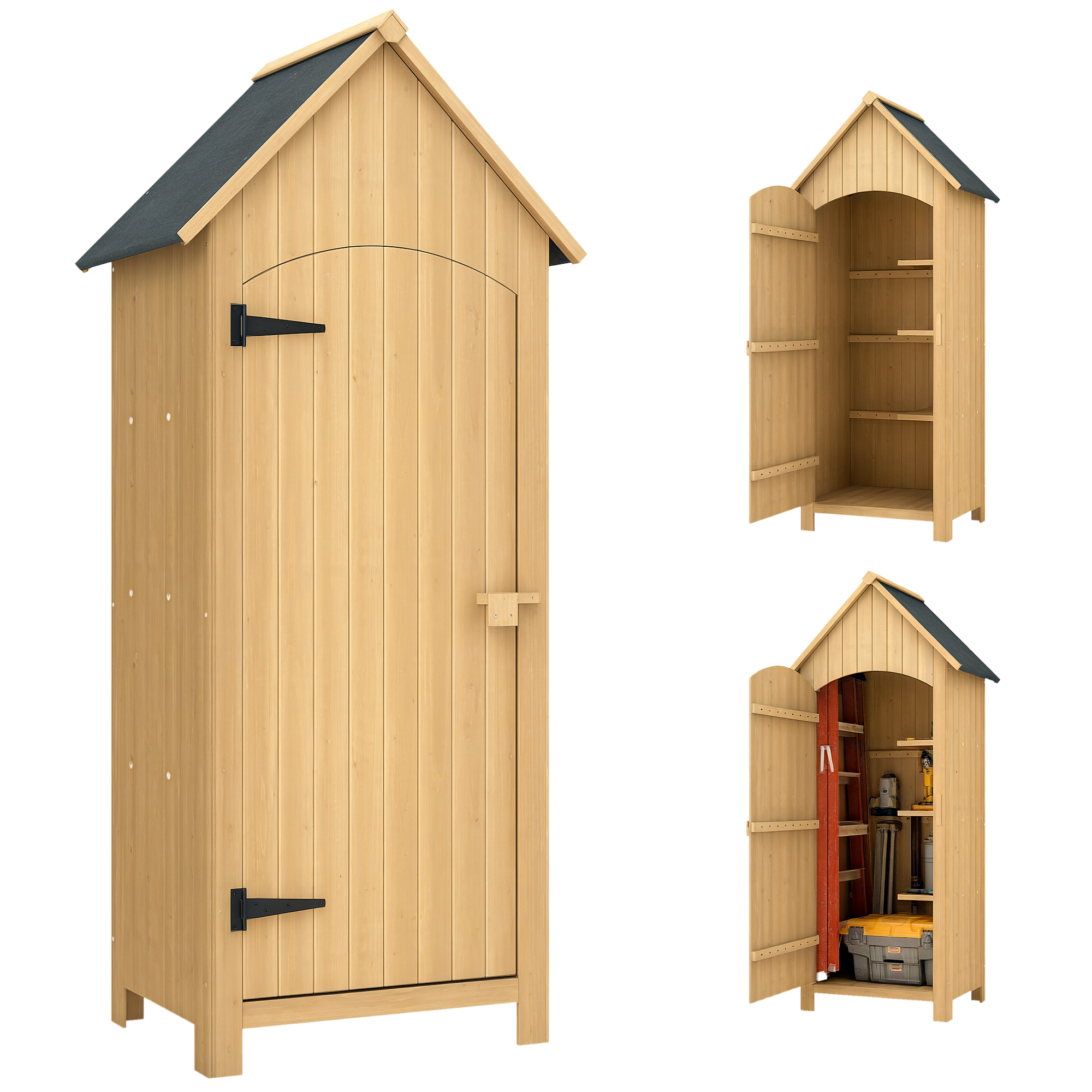 Gartenhaus Aus Tannenholz Mit Tür, Gartengeräteschrank Mit 3 Ablagen Und Wasserdichtem Asphalt-dach, 77,5 X 54,2 X 179,5 Cm