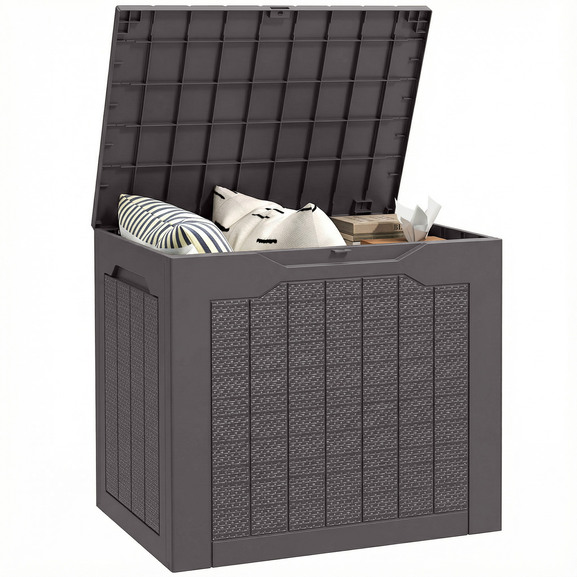 97-liter-gartenaufbewahrungsbox Mit Eingelassenen Griffen, Wasserdichte Aufbewahrungstruhe Für Den Außenbereich, 56 X 41 X 50 Cm, Braun