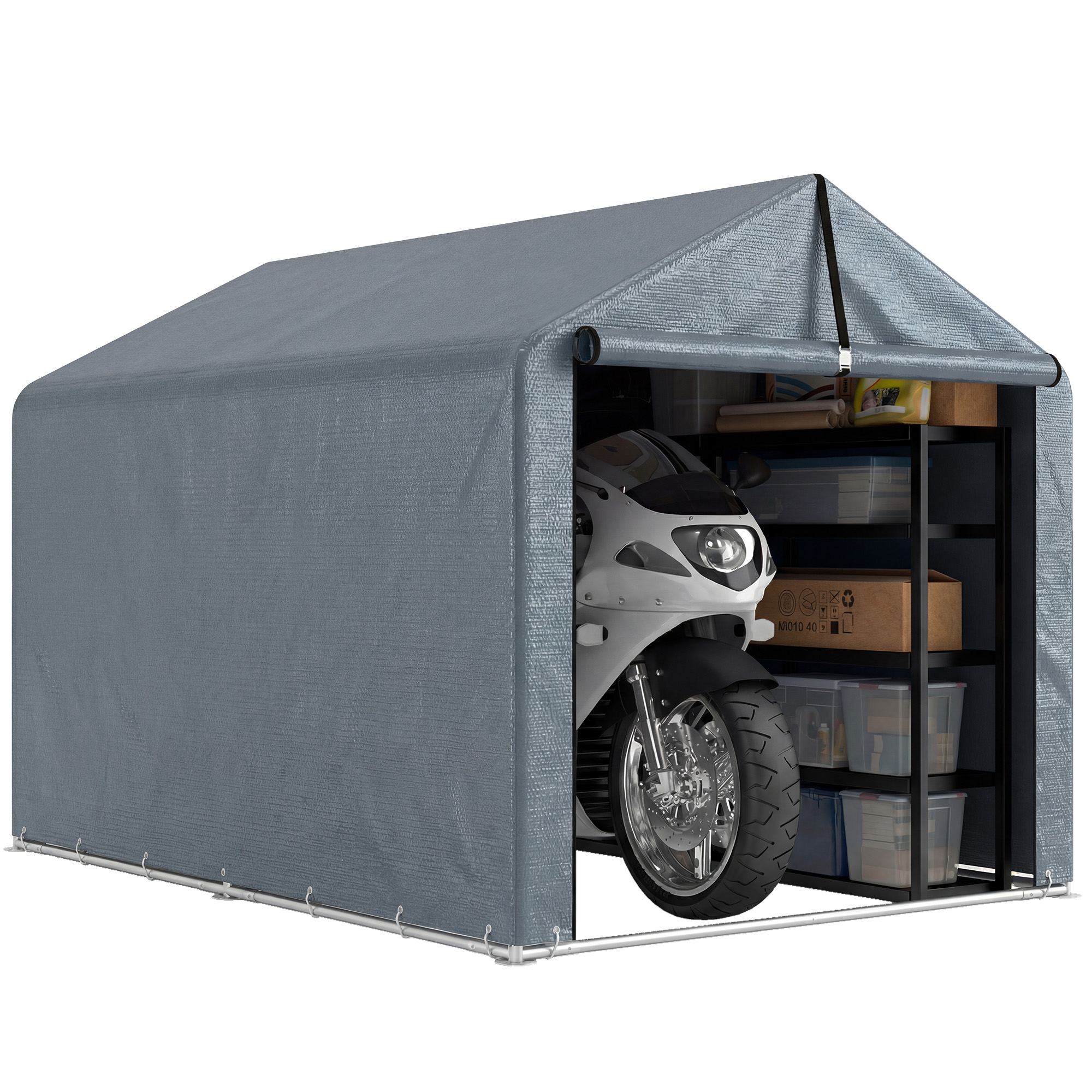2,2 X 1,6 M Große, Wetterfeste Garage Mit Rolltor, Satteldach, Stahlrahmen, Uv-beständig, Dunkelgrau