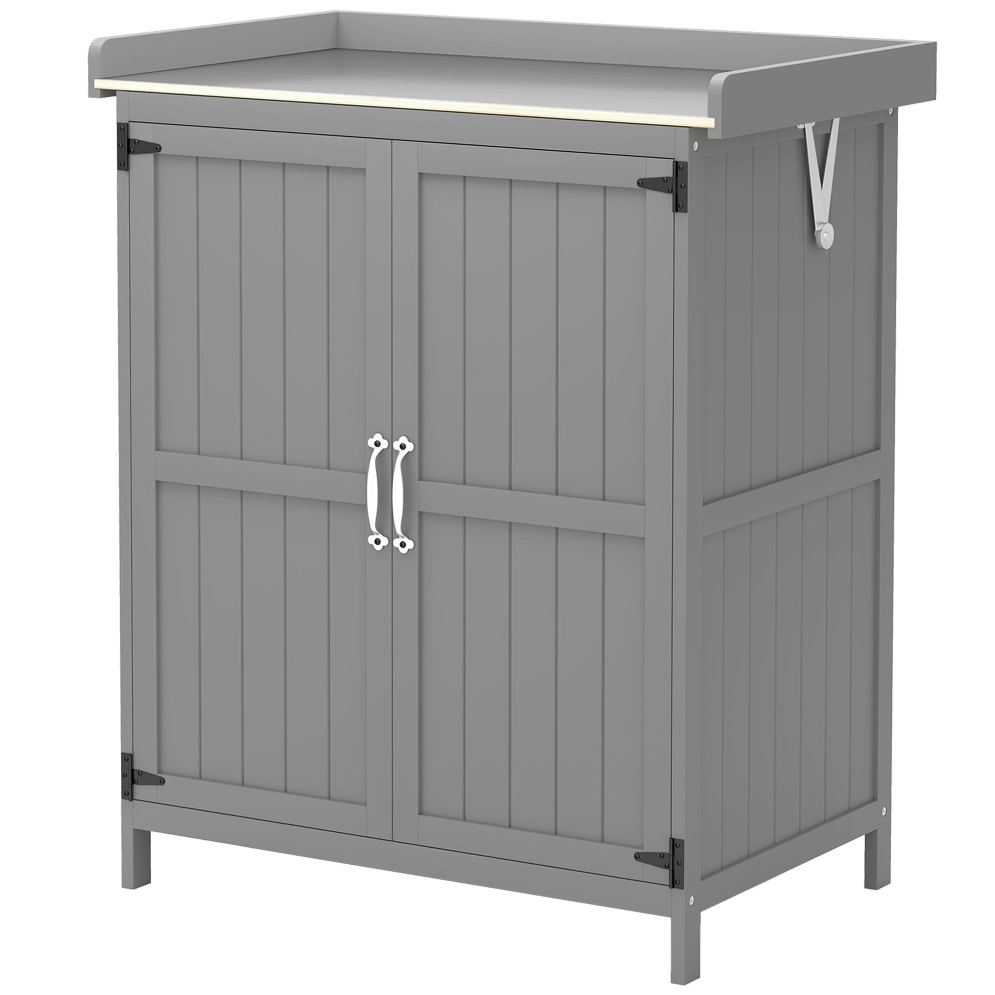 Gartengeräteschrank Aus Holz Mit Ablage, 2-türiger Gartenschrank, Grau