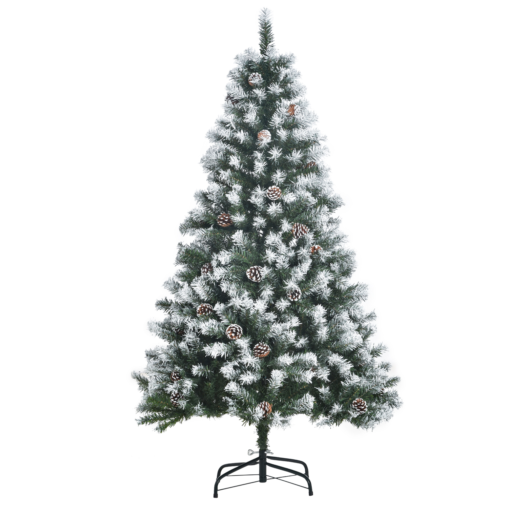 Künstlicher Weihnachtsbaum (150 Cm) Mit Schnee, 676 Zweigen, 41 Tannenzapfen, Für Den Innenbereich, Grün