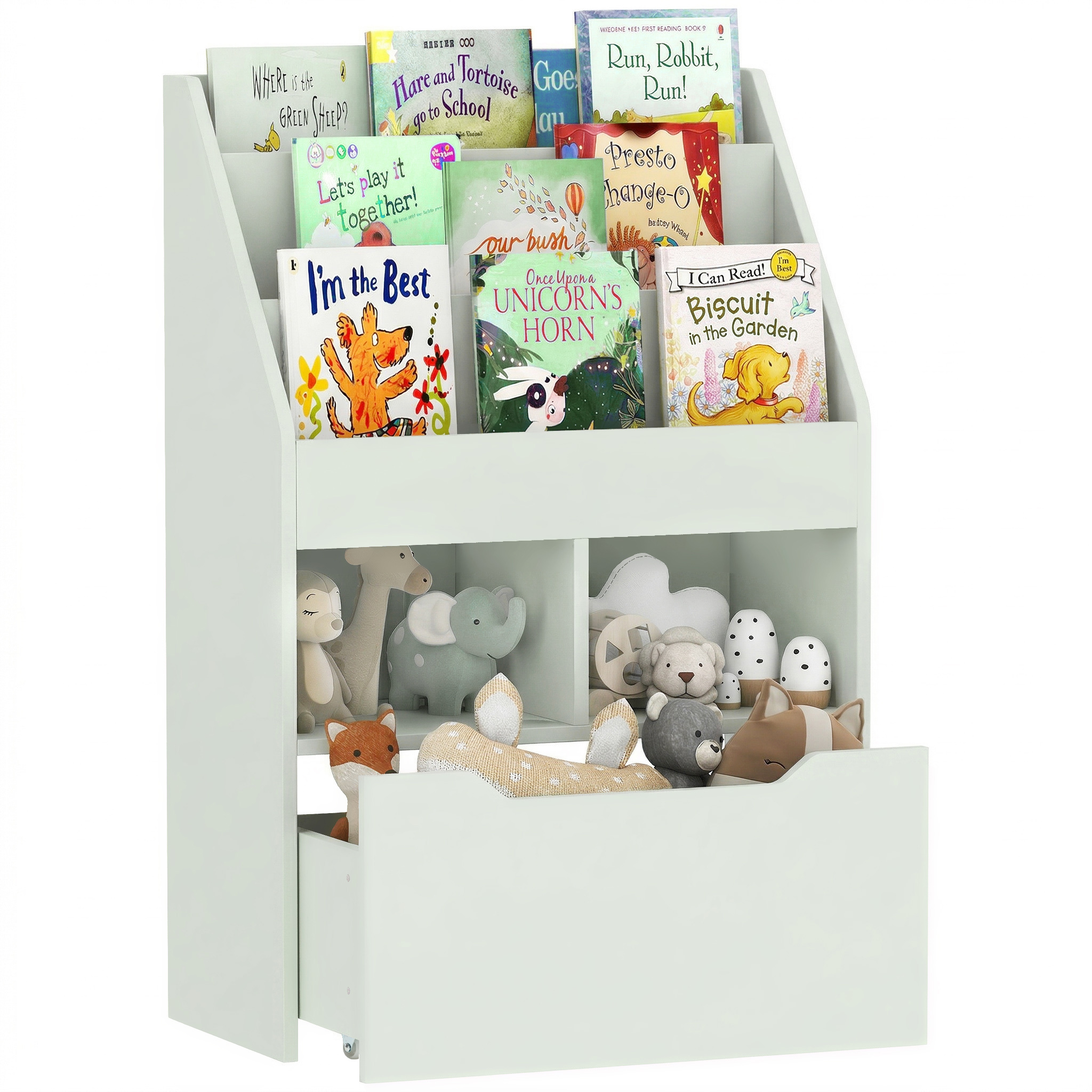 Kinderregal Mit Schublade, Unterteiltes Bücherregal, 60 X 29,9 X 90 Cm, Grün